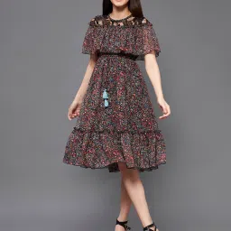 Miss Chase Black Printed Midi Dress image 1