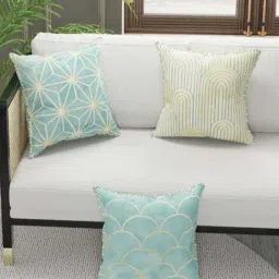 Bianca Suzane Mint Green & Beige Microfibre Cushion Cover - Set of 3-image-89