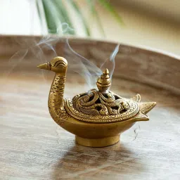 ExclusiveLane Golden Brass Swan Dhoop Dani Handcarved Incense Burner image 1
