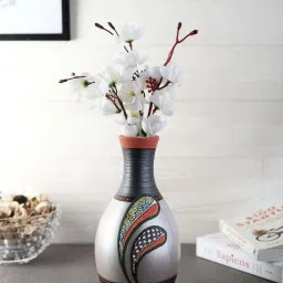 VarEesha Spring Flowers Silver & Peach Terracotta Bottle Vase image 1