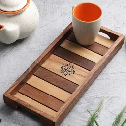 VarEesha Tree of Life Brown Sheesham Wood Rectangular Tray image 1