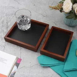 VarEesha Black & Brown Mahogany Wood Rectangular Tray - Set of 2 image 1