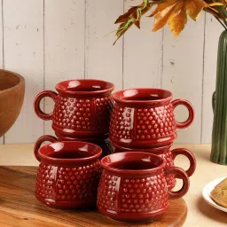 VarEesha Color Tones Red Ceramic Tea Cup (0.15 L) - Set of 4 image 1