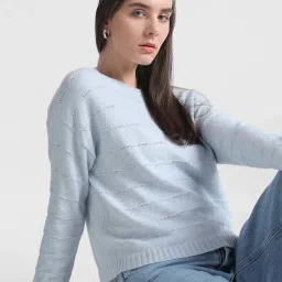 Only Blue Self Design Pullover image 1