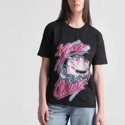 Only Black Cotton Graphic Print T-Shirt image 1