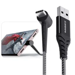 Ambrane ABSC-15, Type C Standing Cable, 3A Fast Charging, 480 Mbps Data Sync 1.5m (Black) image 1