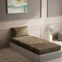 DDecor Brown Cotton 150 TC Single Size Bedsheet With Pillow Cover image 1