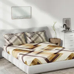 DDecor Brown Cotton 136 TC Queen Size Bedsheet With Pillow Covers image 1