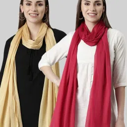 TWIN BIRDS Golden & Red Plain Dupatta - Pack Of 2 image 1