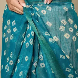 Saree Mall Blue Cotton Self Saree with Blouse Piece image 2