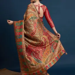 Saree Mall Cream Viscose Self Saree with Blouse Piece image 2