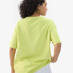 The Souled Store Lime Green Cotton Graphic Print Oversized T-Shirt image 2