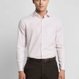 Peter England Pink Cotton Slim Fit Checks Shirt image 1