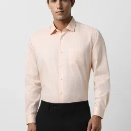 Van Heusen Peach Cotton Regular Fit Self Pattern Shirt image 1