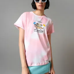 Bewakoof X Official Friends White & Pink Friends Gang Logo Graphic Print Boyfriend T-Shirt image 1