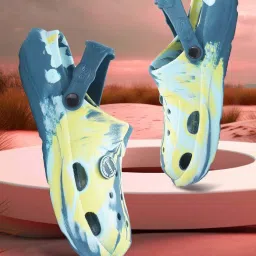 Lucy&Luke By Liberty Kids ALEX-02E Teal Blue & Yellow Back Strap Clogs image 1