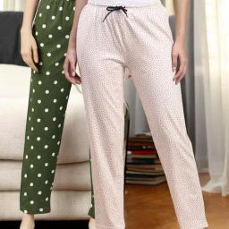 Kryptic White & Light Green Cotton Relaxed Fit Printed Lounge Pant - Pack of 2-picture-15