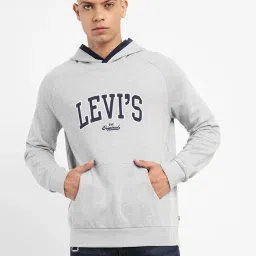 Levi's Grey Cotton Regular Fit Printed Hooded Sweatshirt image 1