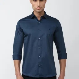 V Dot Navy Cotton Slim Fit Shirt image 1
