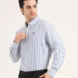 Red Tape Denim Blue Cotton Striped Regular Fit Shirt image 4