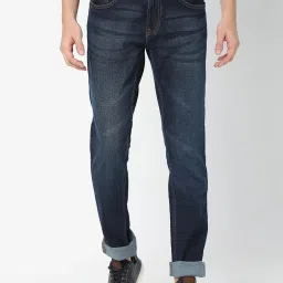 Spykar Dark Blue Lightly Washed Slim Fit Jeans image 1