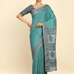 Soch Womens Green Art Silk Botanical Print Saree-image-33