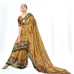 Saree Mall Brown Printed Saree With Unstitched Blouse image 1