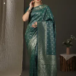Saree Mall Green Woven Saree With Unstitched Blouse image 1