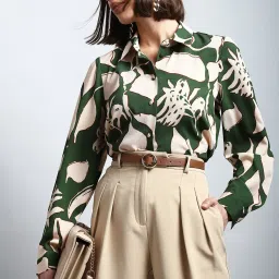 Vero Moda Green & Cream Printed Shirt image 1