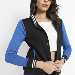 Campus Sutra Black & Blue Cotton Color-Block Jacket image 1