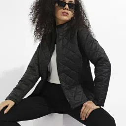 Campus Sutra Black Quilted Pattern Jacket image 1