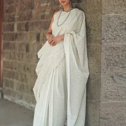 Chidiyaa Safed Dust of Dove Ivory Block Printed Saree-picture-29
