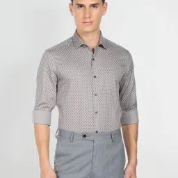 Arrow Grey Cotton Slim Fit Self Pattern Shirt image 1