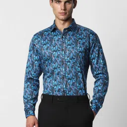 van heusen V Dot Blue Slim Fit Printed Shirt image 1