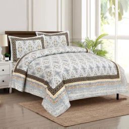 JaipurFabric Grey 180 TC 100% Cotton Modern Tradition Double Bedsheet with 2 Pillow Covers-picture-25