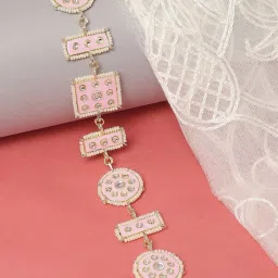 Oomph Pink Meenakari Enamel & Kundan Traditional Wedding Bridal Matha Patti image 1