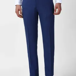 Peter England Elite Blue Slim Fit Texture Trousers image 1