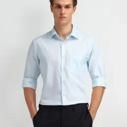 Arrow Blue Cotton Regular Fit Self Pattern Shirt-picture-24