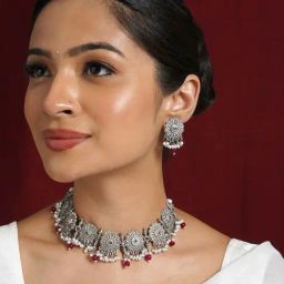 Teejh Kashibai Silver Oxidised Necklace Set-picture-11