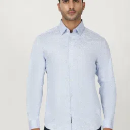 Greenfibre Light Blue Cotton Slim Fit Abstract Shirt-picture-15