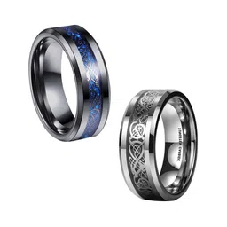 MEENAZ Men Set Of 2 Stainless Steel Silver Plated Finger Rings-picture-40