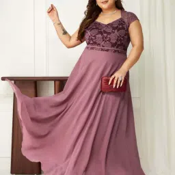 Miss Chase A+ Purple Self Design A-Line Dress image 4