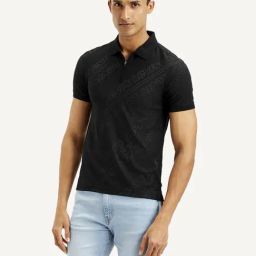Levi's Black Slim Fit Logo Printed Polo T-Shirt-picture-6