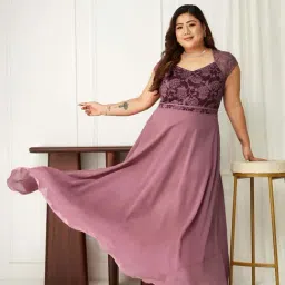 Miss Chase A+ Purple Self Design A-Line Dress image 5