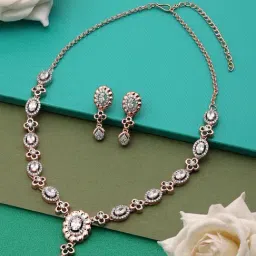 Zaveri Pearls Rose Gold Dazzling Cubic Zirconia Contemporary Necklace & Earring Set-ZPFK15949-picture-39