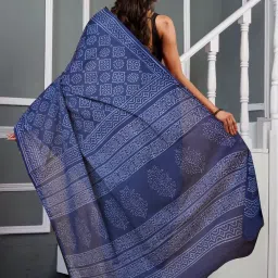 Unnati Silks Navy Cotton Printed Saree With Unstitched Blouse image 2