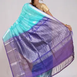 Unnati Silks Sky Blue Silk Printed Saree With Unstitched Blouse image 2
