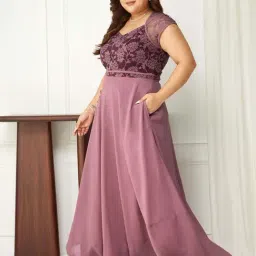 Miss Chase A+ Purple Self Design A-Line Dress image 3