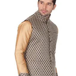 VASTRAMAY Black Straight Fit Brocade Nehru Jacket image 3