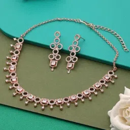 Zaveri Pearls Rose Gold Dazzling Cubic Zirconia Contemporary Necklace & Earring Set-ZPFK15947-picture-35